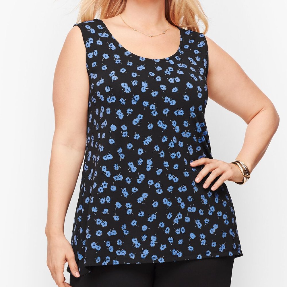 TALBOTS KNIT JERSEY DOUBLE SCOOP SHELL - BICOLOR DAISIES 2X NWT